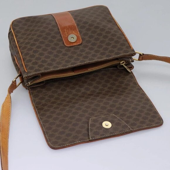 CELINE Macadam Canvas Shoulder Bag PVC Leather Brown Gold Auth - Picture 7 of 16